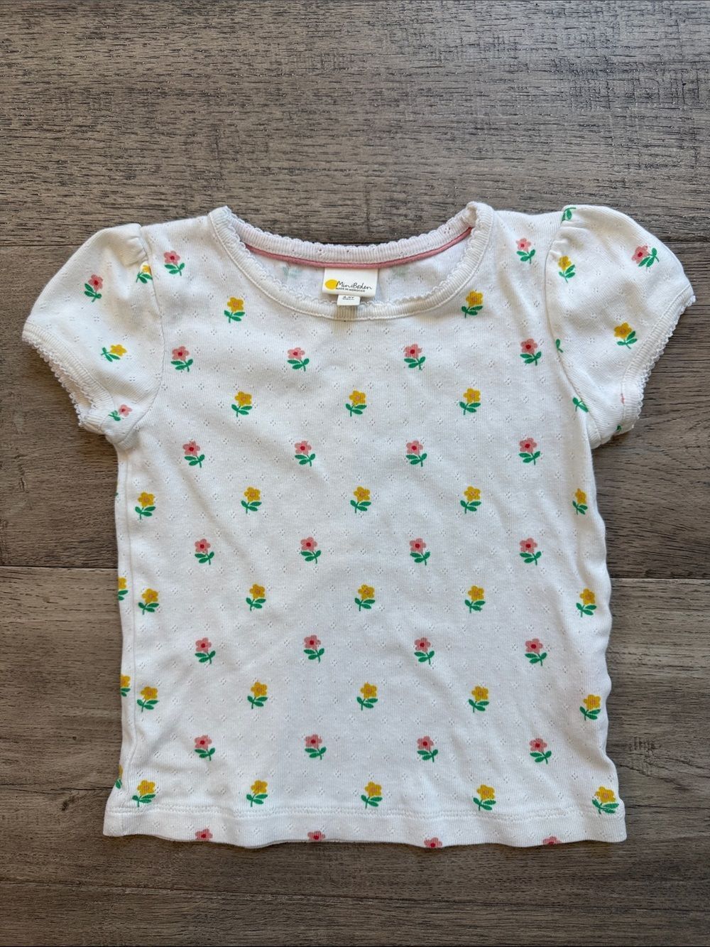 Mini Boden Floral Pointelle Short Sleeve Shirt